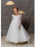 Square Neck Sparkly Lace Tulle Ankle Length Flower Girl Dress